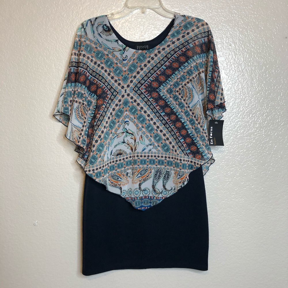ENFOCUS Dark Blue Floral Print Scarf Dress